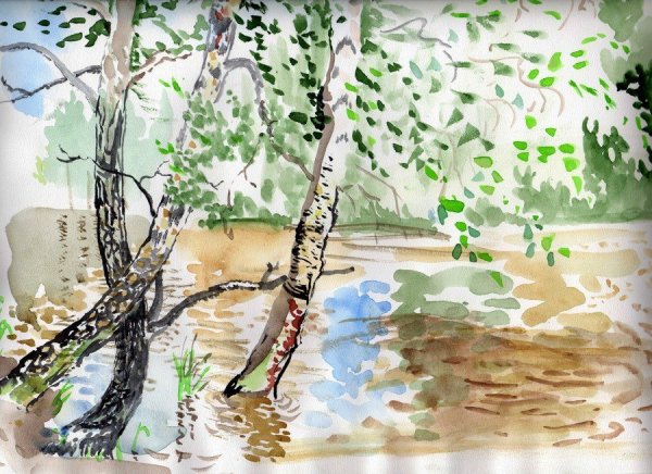 Весенний пейзаж акварелью