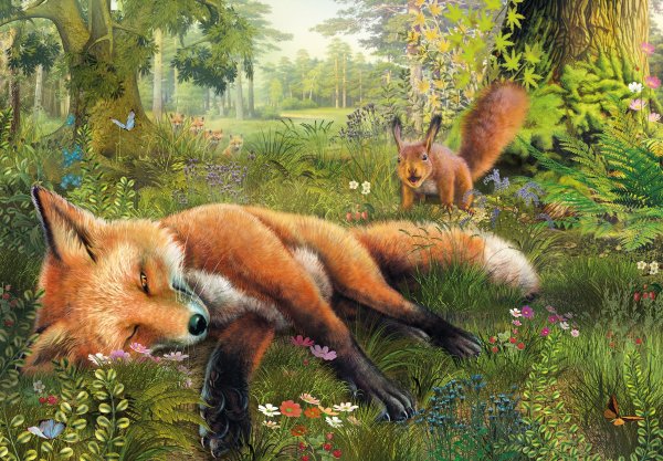 Лиса в лесу живопись
