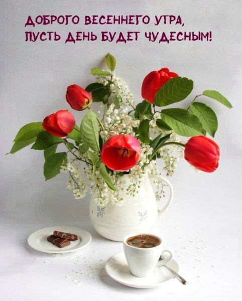 Весенние цветы и кофе