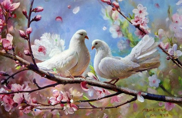 Два голубя на ветке