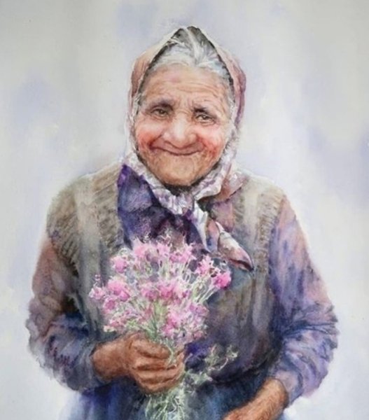 Портрет бабушки акварель
