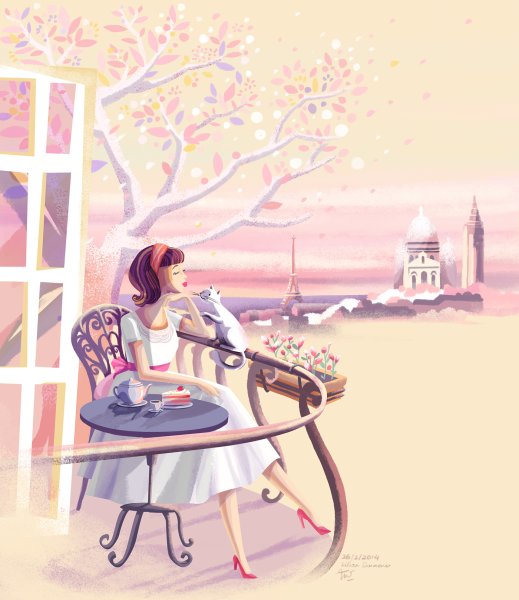 Девушка в кафе иллюстрация