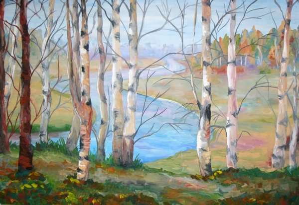 Весенний пейзаж гуашью