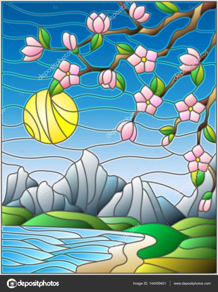 Весенний пейзаж витраж