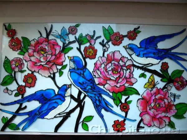 Птицы витражными красками