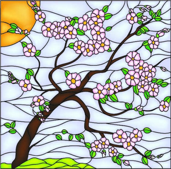 Витраж цветной тюльпаны