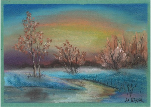 Весенний пейзаж цветными карандашами