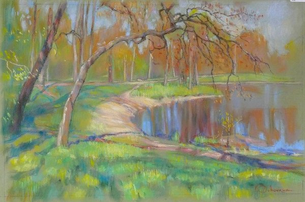 Весенний пейзаж пастелью сухой