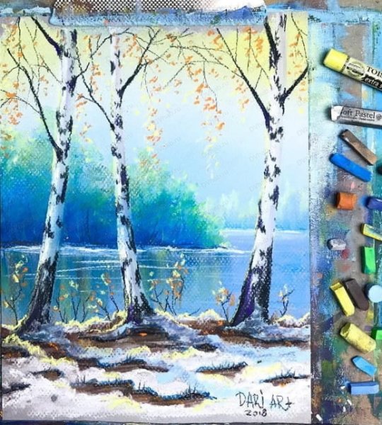 Весенний пейзаж масляной пастелью