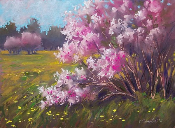 Пастель весенний лес