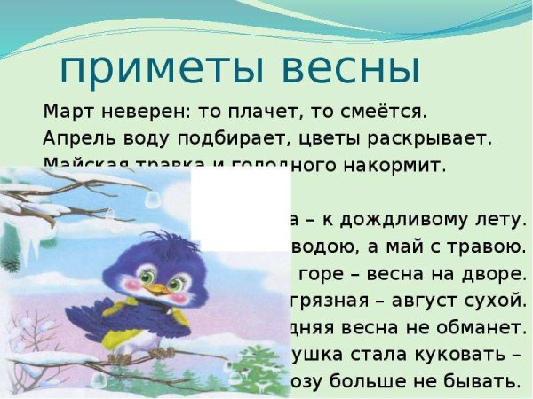 Приметы весны для дошкольников