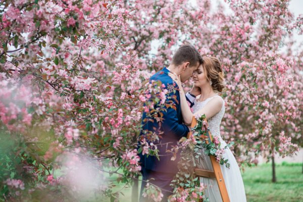 Пара в цветущем саду