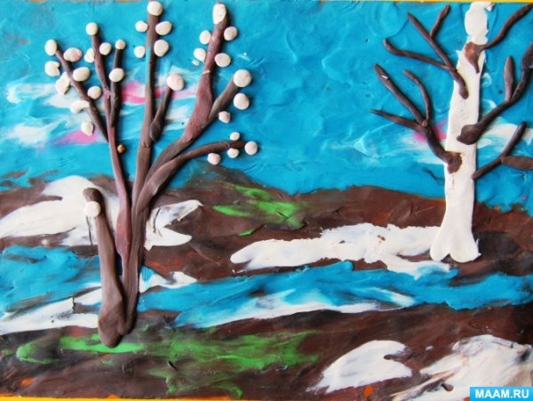 Весенний пейзаж из пластилина