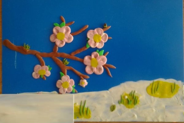 Пластилинография Цветущая ветка яблони