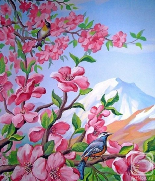 Пейзаж Весна акрилом