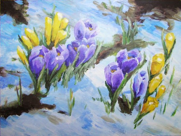 Весенние цветы акрилом
