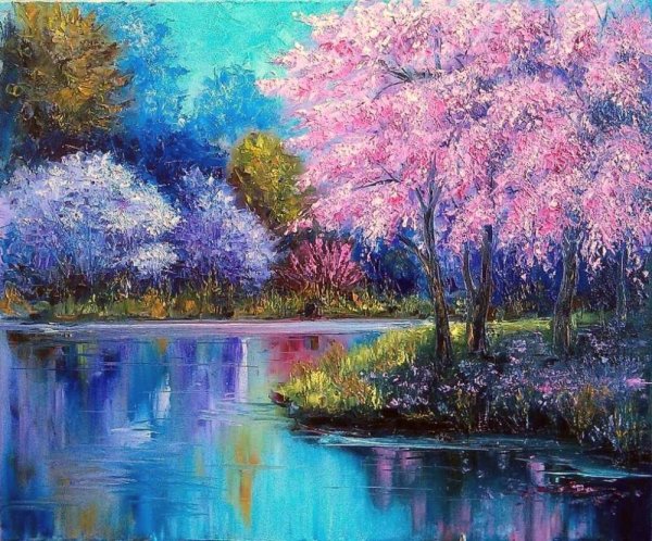 Весенний пейзаж красками