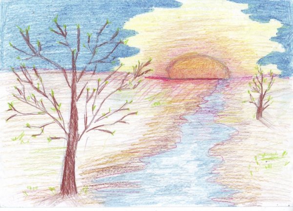 Весенний пейзаж карандашом
