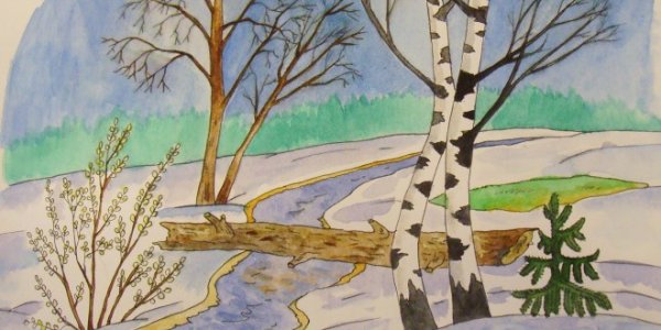Весенний пейзаж рисунок легкий