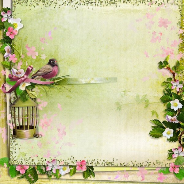 Винтажные птицы цветы