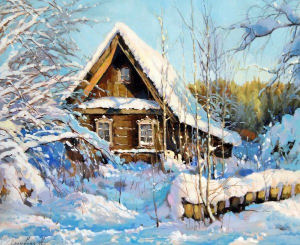 Зимний пейзаж деревенский