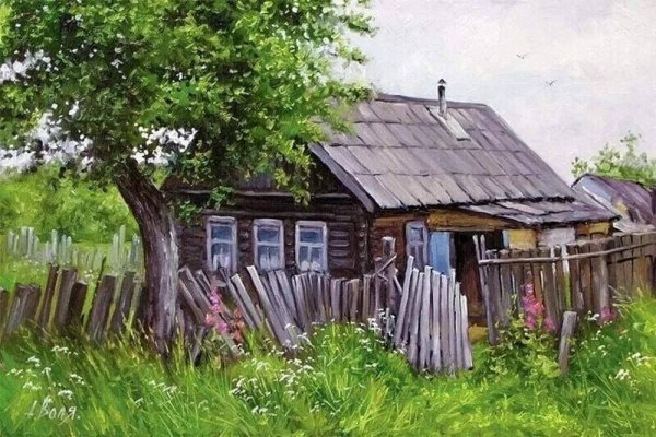 Художник Александр Воля деревенская улица лето