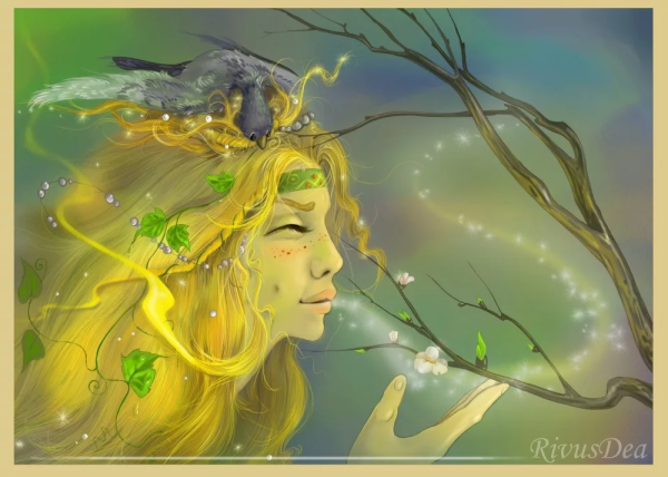 Девушка в зеленых листьях