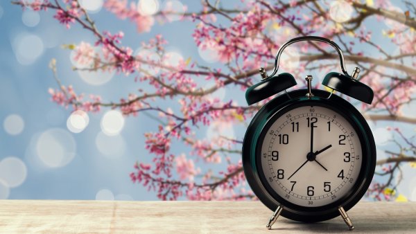 Часы на весеннем фоне