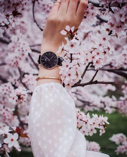 Часы на весеннем фоне