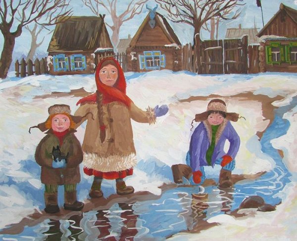 Акварель девушка с подснежниками