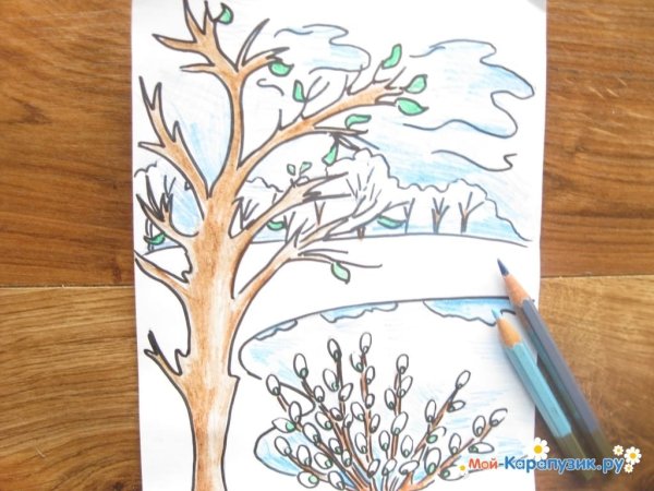 Весенний пейзаж карандашом