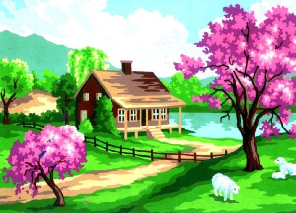 Весенний деревенский пейзаж для детей