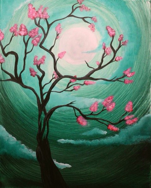 Сакура гуашью