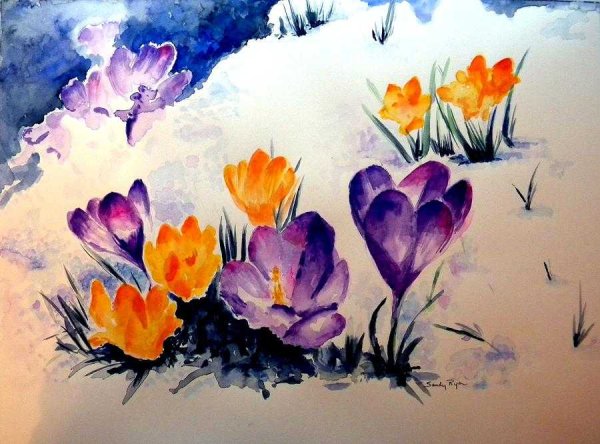 Весна акварельными красками