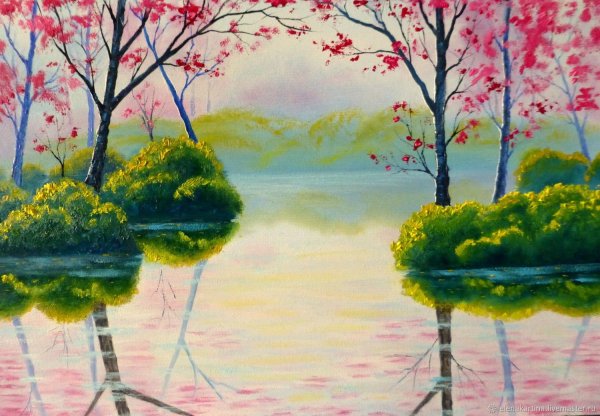 Весенний пейзаж красками легкий