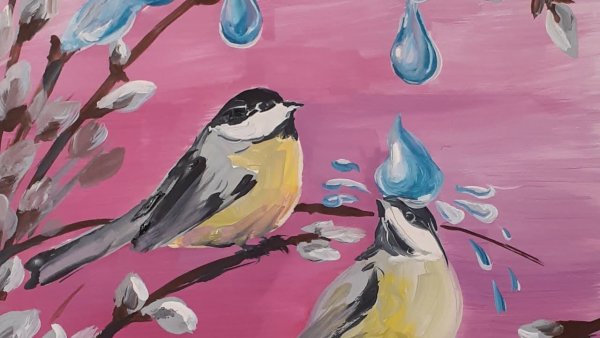 Как нарисовать весенний пейзаж с птицами