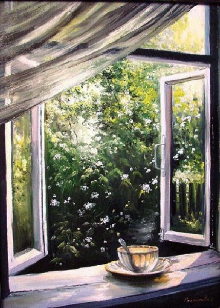 Картина "открытое окно в сад"Николай Богданов-Бельский
