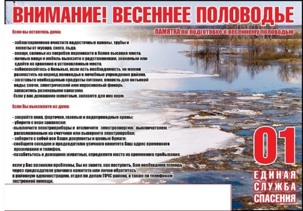 Памятка о правилах поведения при половодье