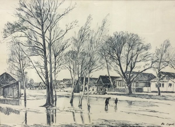 Сакура черно белая