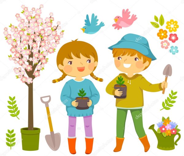 Картина дети сажают цветы
