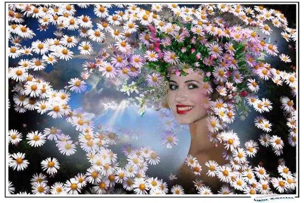 Девушка в цветущих яблонях