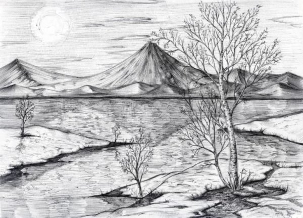 Пейзаж карандашом