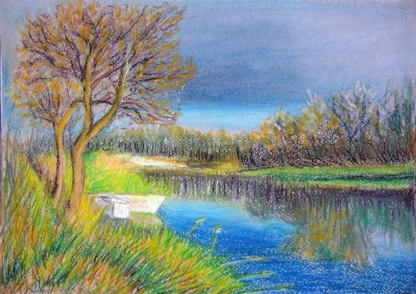 Пейзаж цветными карандашами