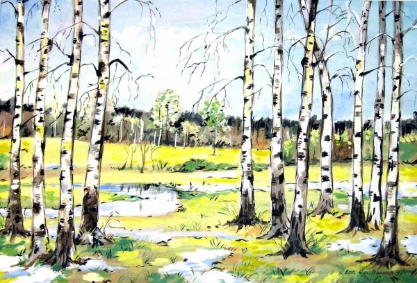 Весенний пейзаж красками