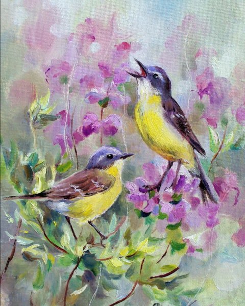 Картина весенний Воробей Неуступкина Людмила