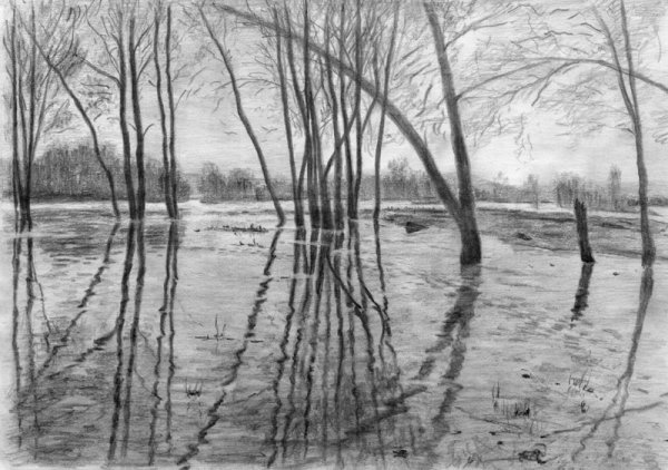 Весенний пейзаж карандашом