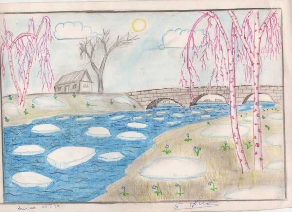 Весенний рисунок карандашом