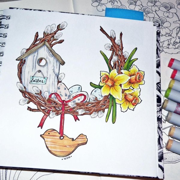 Весенние скетчи маркерами