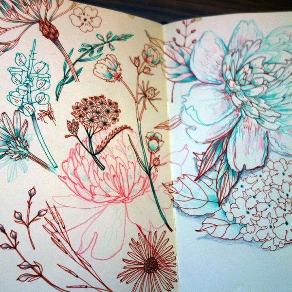 Цветочки в скетчбуке