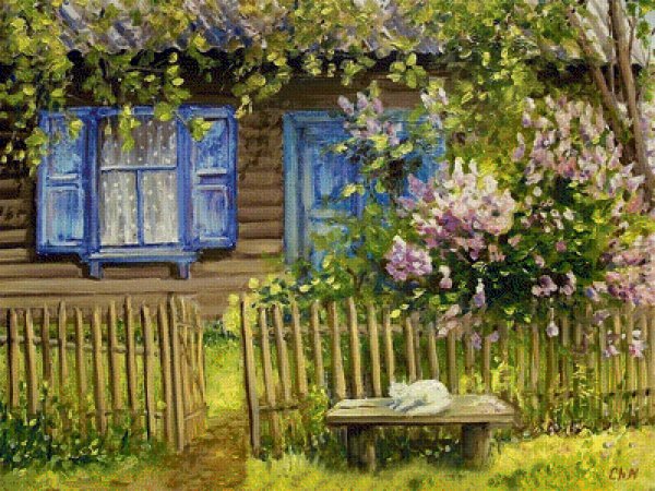 Вечер в деревне ранняя Весна